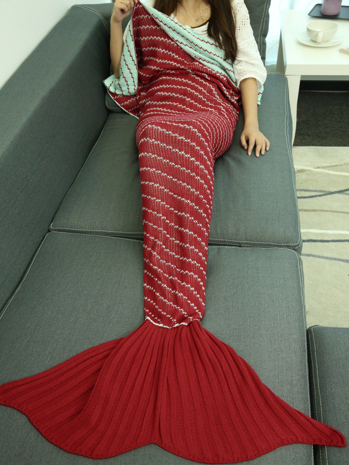 Outfits Crochet Oblique Stripe Sleeping Bag Wrap Mermaid Blanket  
