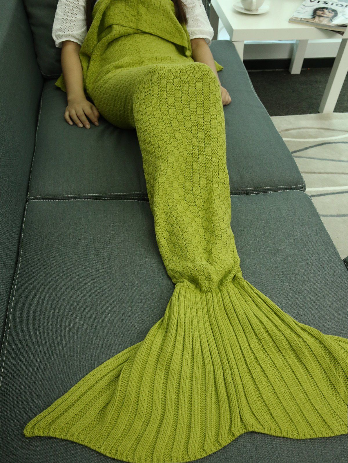 Couverture motif sirène tricotée sac de couchage pour canapé Turquoise 