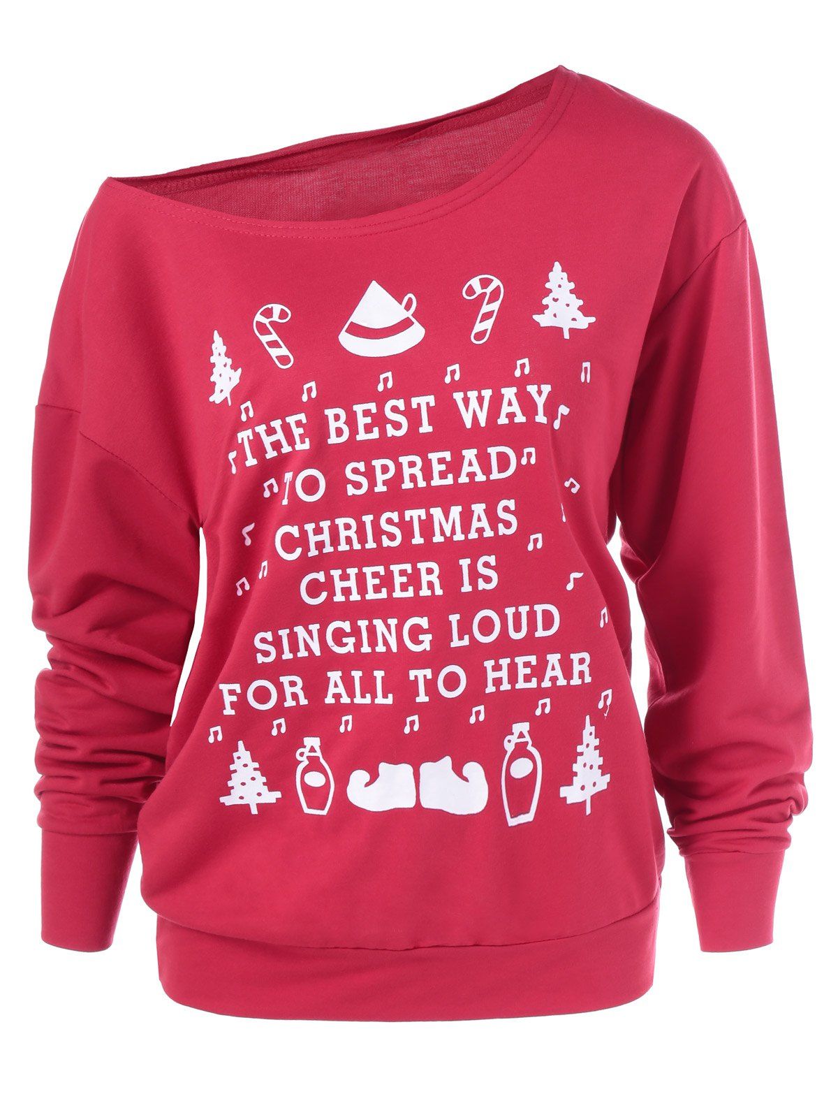

Christmas Graphic Pullover Skew Neck Sweatshirt, Red