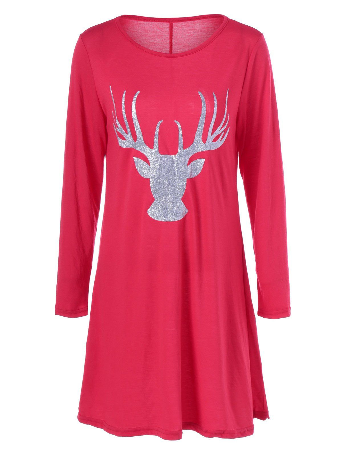

Long Sleeve Fawn Christmas Fit and Flare Mini Dress, Red