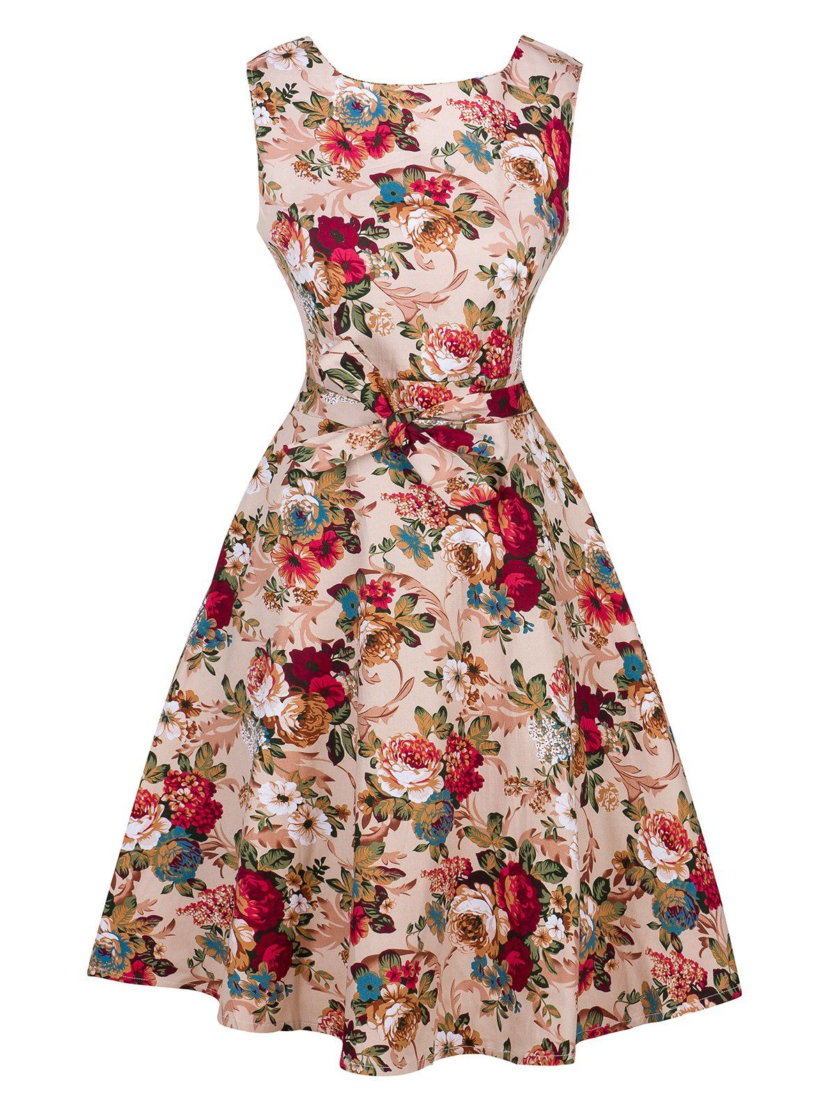 [37% OFF] Vintage Tie-Waist Floral Print Dress | Rosegal