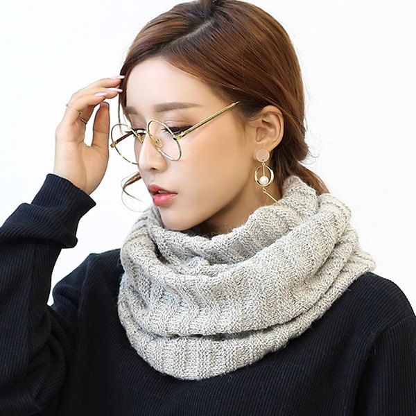 

Knitted Pure Color Turtleneck Twist Infinity Scarf, Light gray