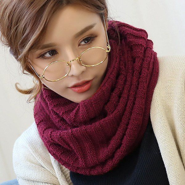 

Knitted Pure Color Turtleneck Twist Infinity Scarf, Cerise