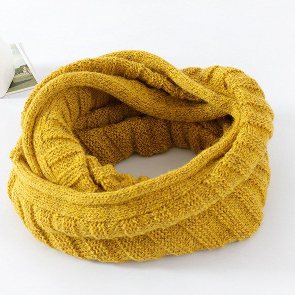 

Knitted Pure Color Turtleneck Twist Infinity Scarf, Yellow ocher