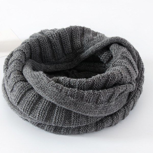 

Knitted Pure Color Turtleneck Twist Infinity Scarf, Gray