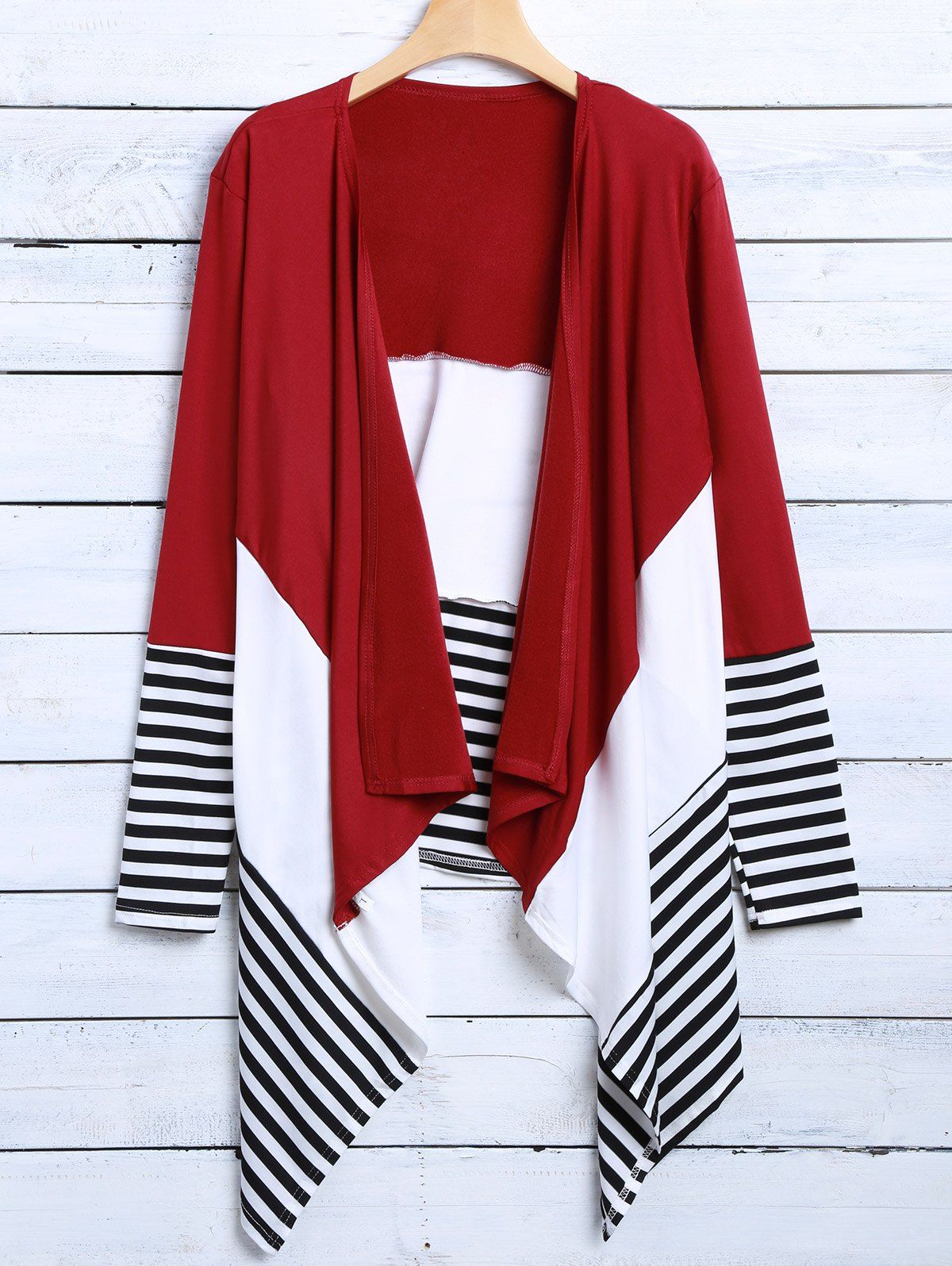 Red L Striped Asymmetric Cardigan | Rosegal.com