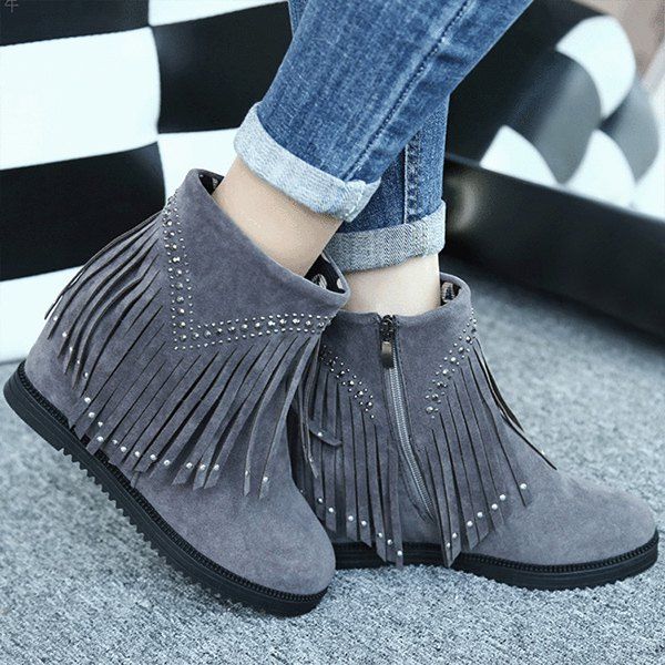 [47 OFF] Hidden Wedge Fringe Rhinestones Ankle Boots Rosegal