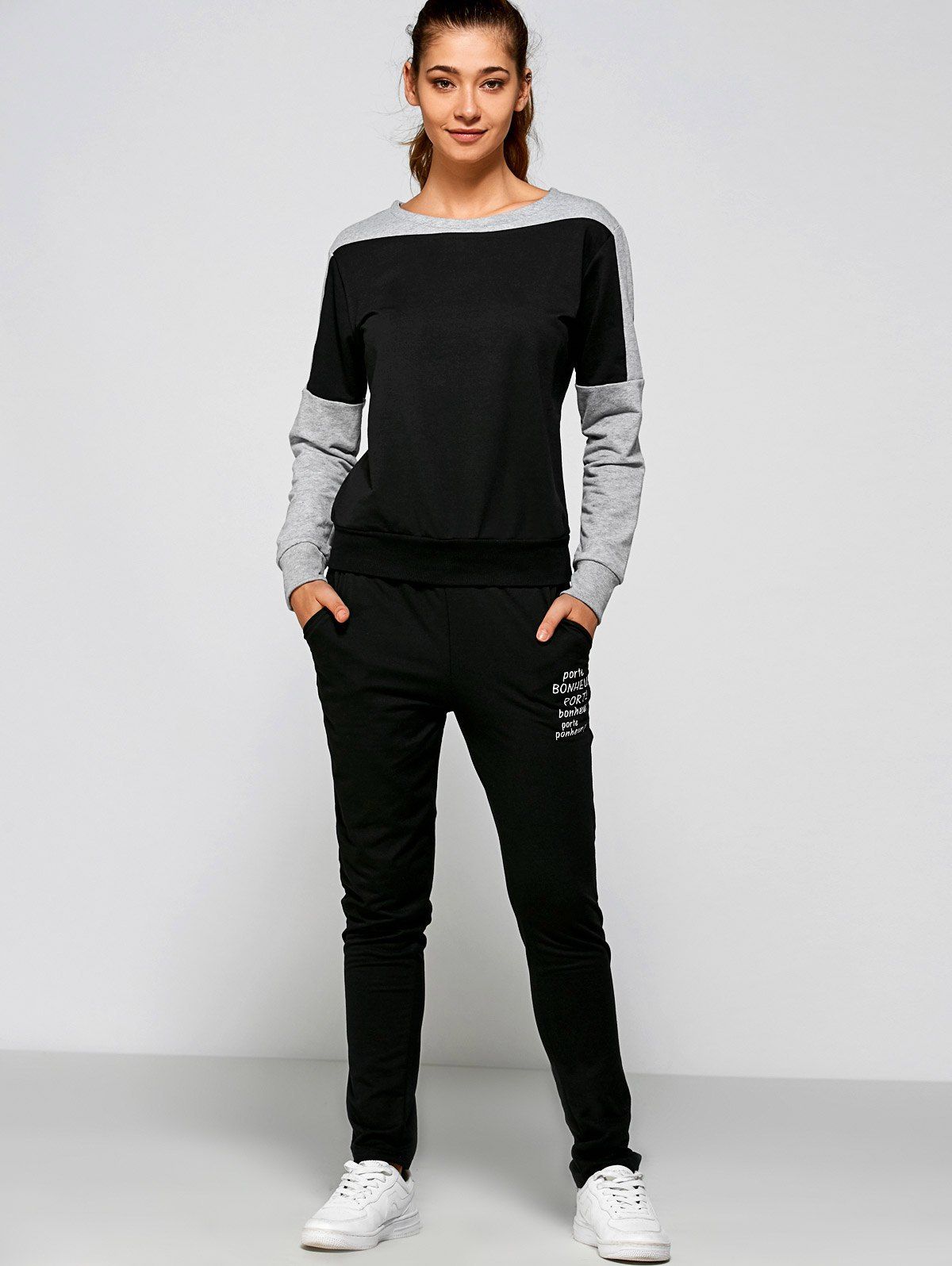 men letter embroidered sweatshirt with pants