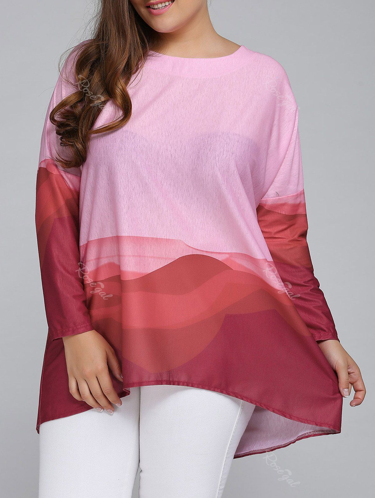 [48% OFF] Plus Size Gradient Color Button Back Blouse | Rosegal