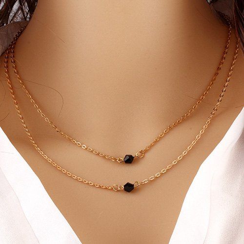 

Geometric Beads Layered Pendant Necklace, Golden