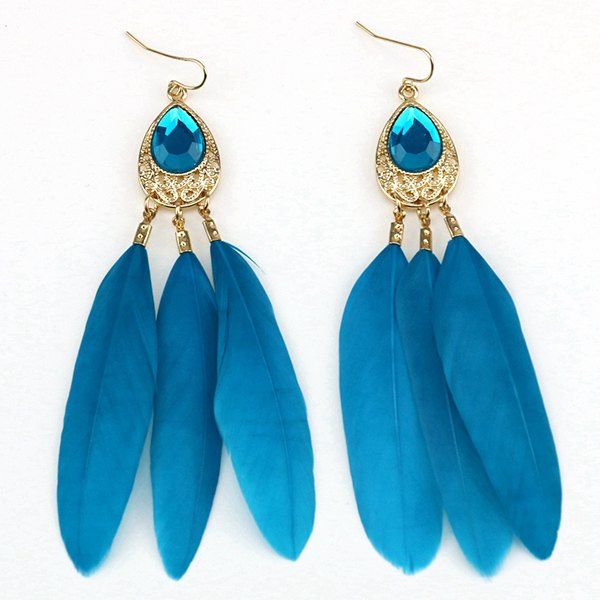 

Faux Crystal Feather Embellished Drop Earrings, Blue