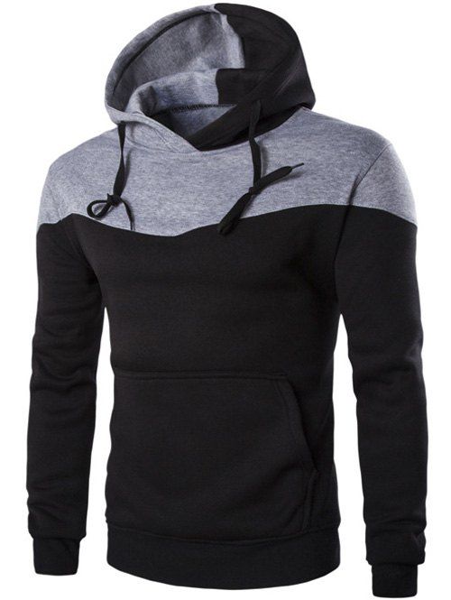 

Contrast Color Drawstring Pullover Hoodie, Black