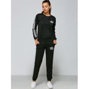 Black S Crown And Striped Gym Outfits | RoseGal.com