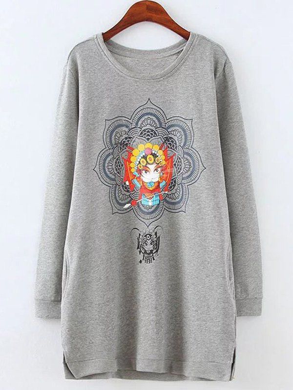 

Furcal Facial Makeup Lotus Print Sweatshirt, Gray