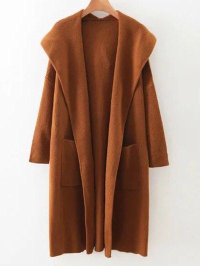 Outfits Pockets Hooded Long Cardigan  