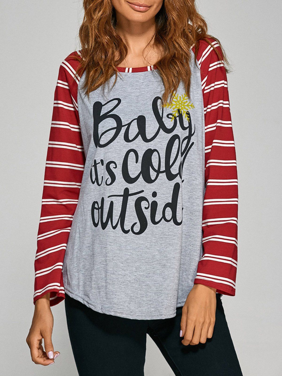 

Stripe Letter Raglan Sleeve Tee, Gray