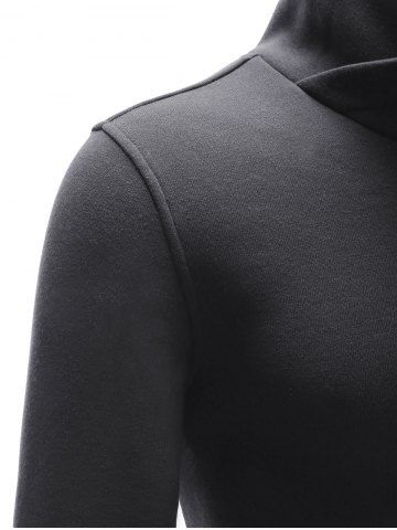 

Stand Collar Drawstring PU-Leather Edging Long Sleeve Hoodie, Deep gray