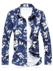 [48% OFF] Plus Size Flower Leaves Print Long Sleeve Shirt | Rosegal