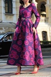 [55% OFF] Jacquard Long Sleeve Maxi Formal Party Dress | Rosegal