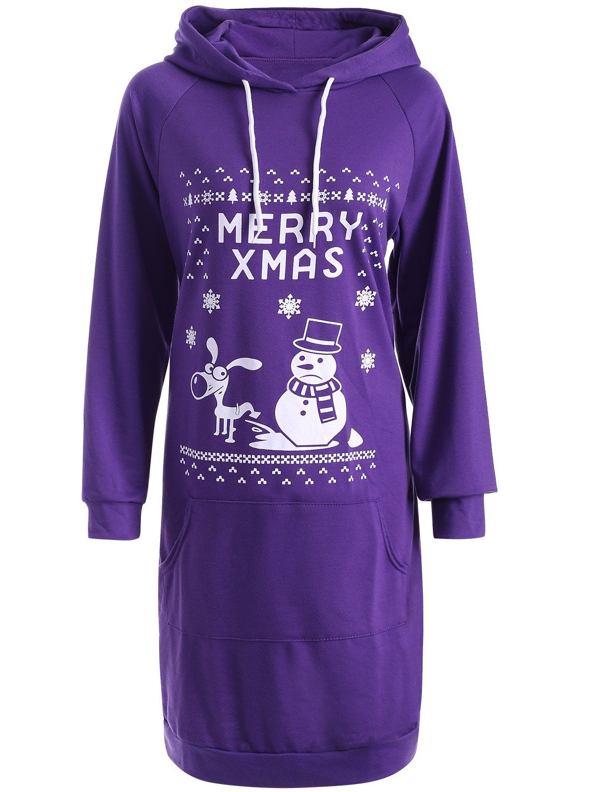 

Drawstring Long Sleeve Christmas Hoodie Dress, Purple