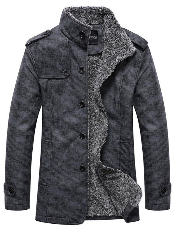 Deep Gray M Stand Collar Singlebreasted Epaulet Embellished Jacket