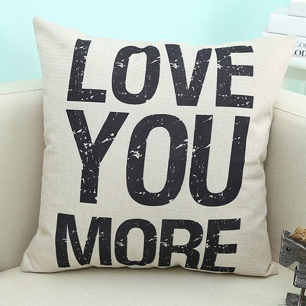 

Home Decor Love You More Quote Printed Sofa Pillow Case, Beige
