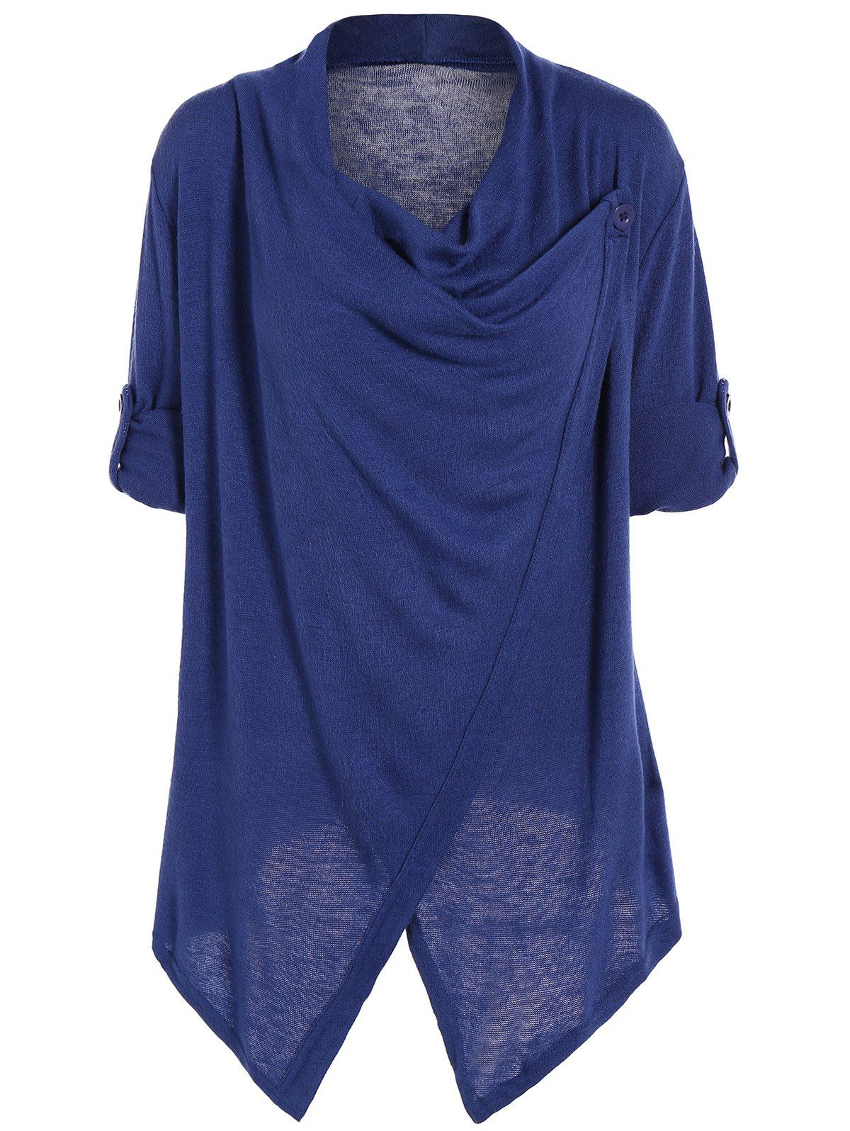 

Slit Knitted Cowl Neck Asymmetric Tops, Blue