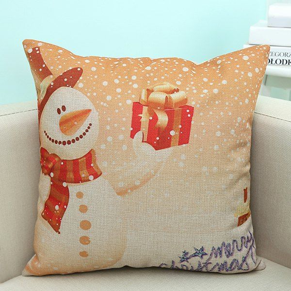 

Linen Christmas Snowman Printed Home Decor Pillow Case, Apricot