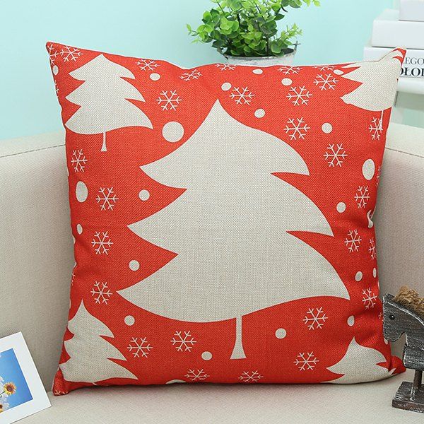 

Flax Christmas Tree Printed Cushion Decorative Pillow Case, Jacinth