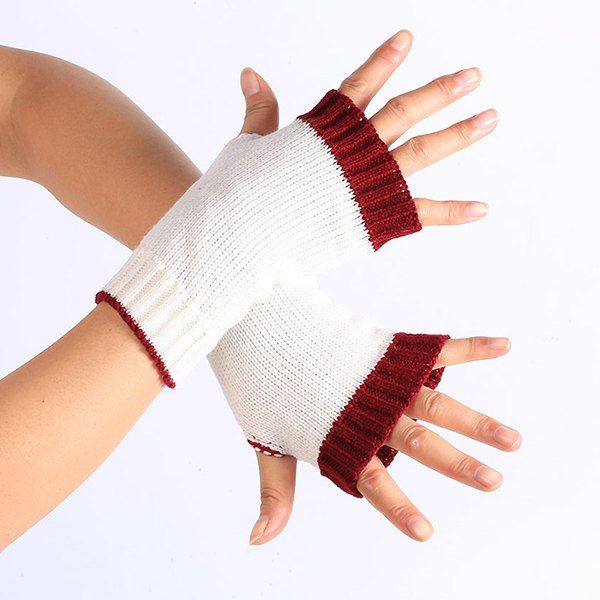 

Double Color Knitted Fingerless Gloves, White