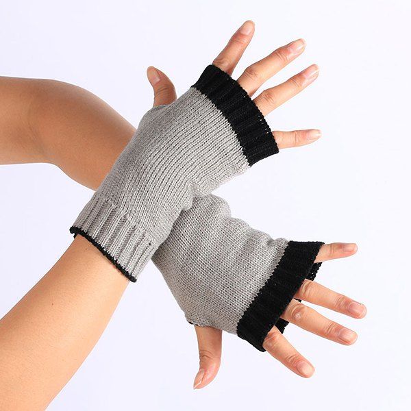 

Double Color Knitted Fingerless Gloves, Light gray