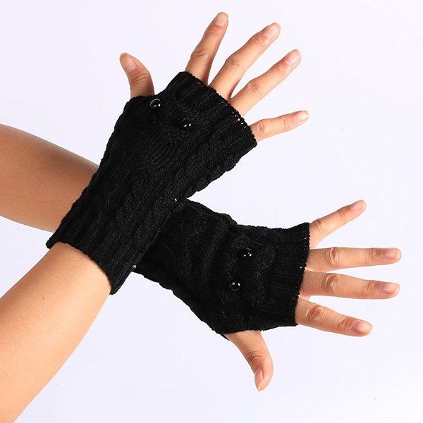 

Twist Knitted Owl Fingerless Gloves, Black