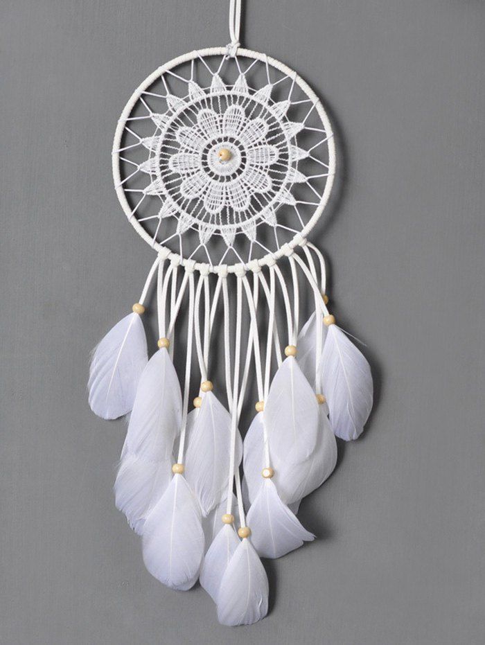 

Circular Net Lace Feathers Dreamcatcher Multipurpose Keyring, White