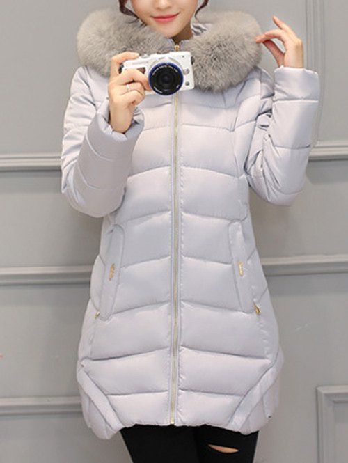 

Asymmetrical Hooded Padded Coat, Gray