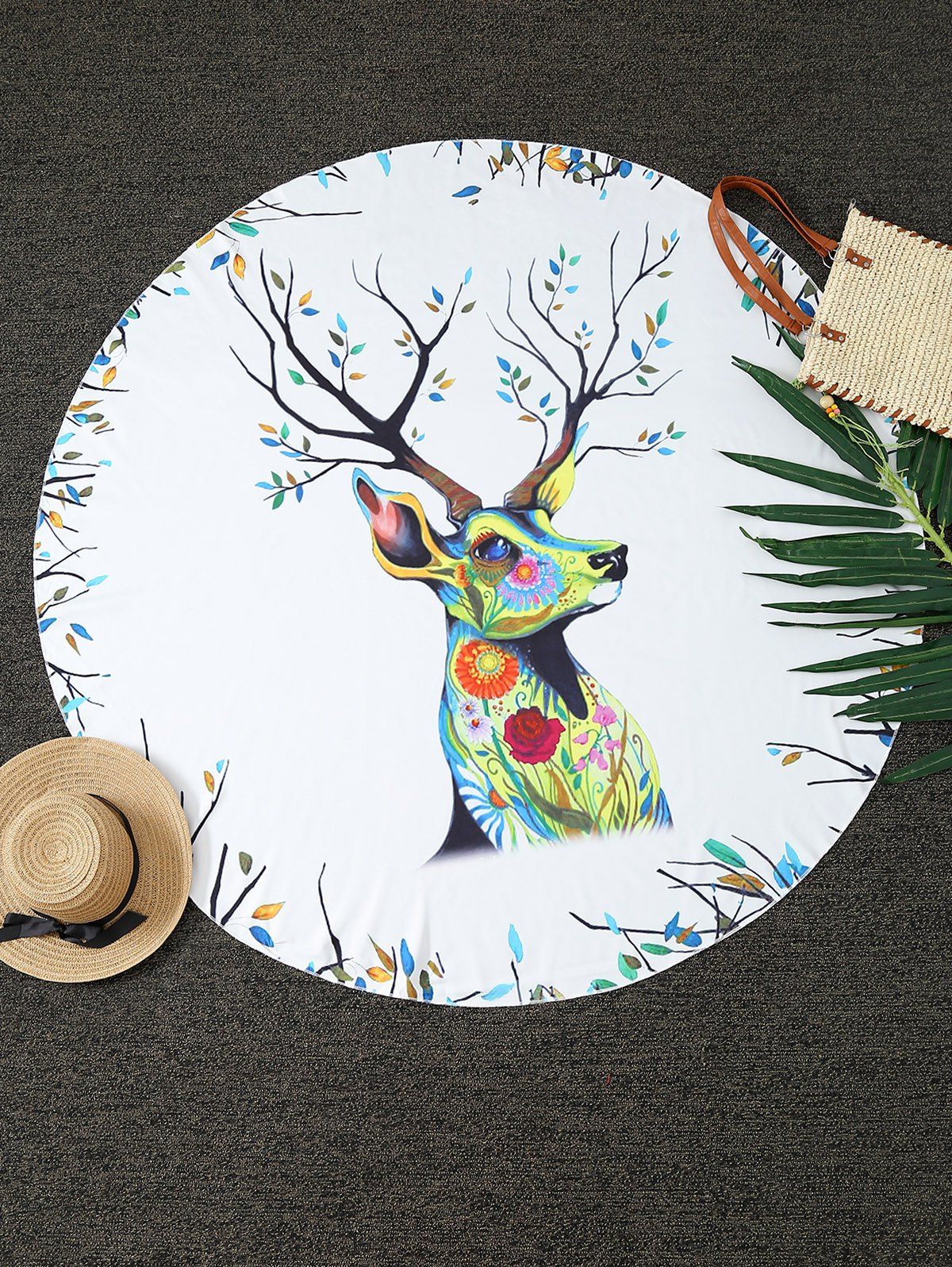 

Christmas Reindeer Print Round Blanket Throw, White