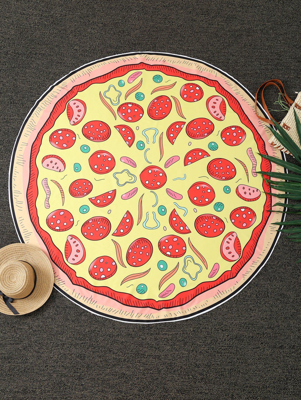 2018 Pizza Print Round Blanket Throw In Yellow One Size(fit Size Xs To