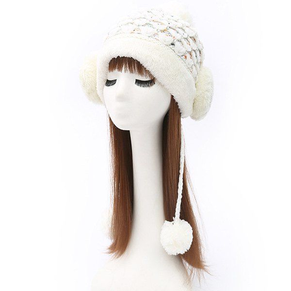 

Plush Edge Ball Smile Face Tiered Rhinestone Beanie, White