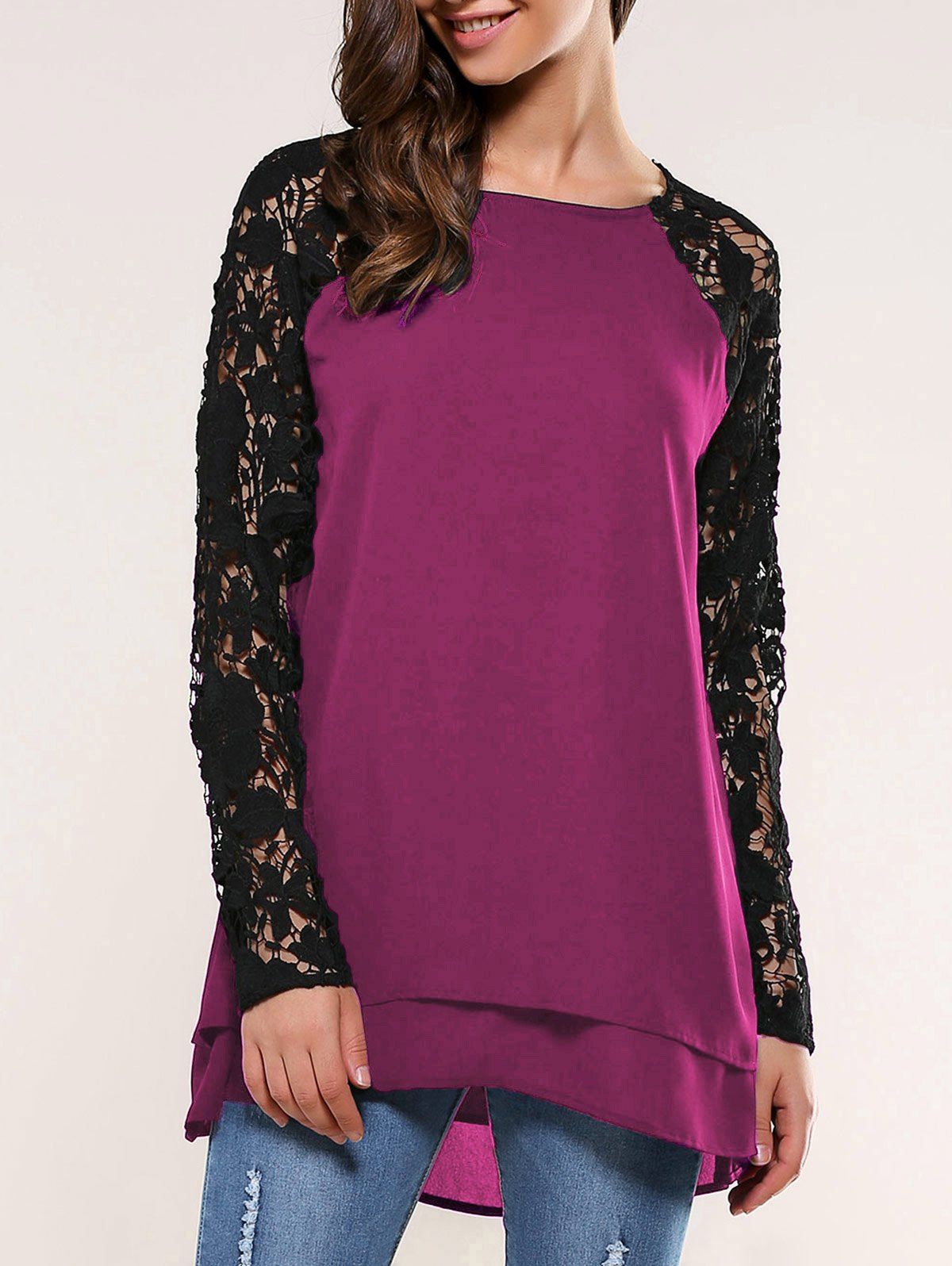 

Lace Splicing Blouse, Plum