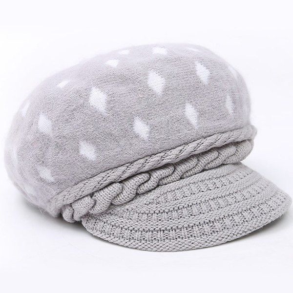 

Warm Rhombus Pattern Twist Knitted Beret, Light gray