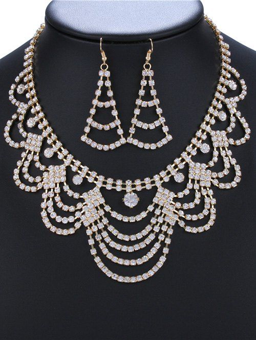 

Rhinestoned Moon Necklace and Earrings, Golden