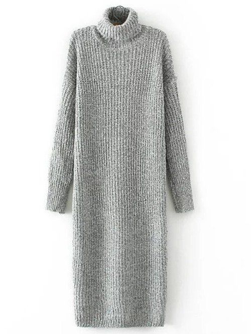 

Turtle Neck Long Jumper Dress with Sleeves, Gray