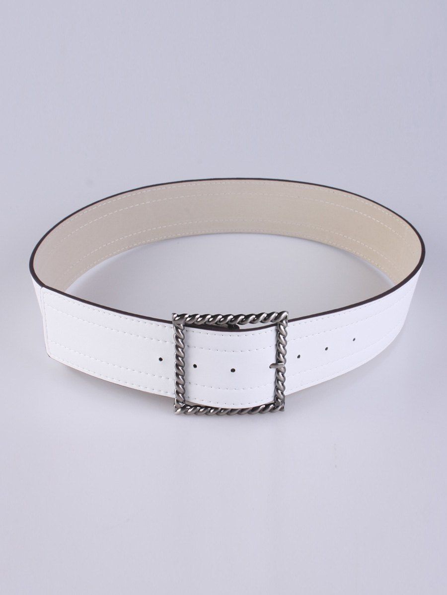 

Coat Wear Hollow Twist Square Pin Buckle Belt, White