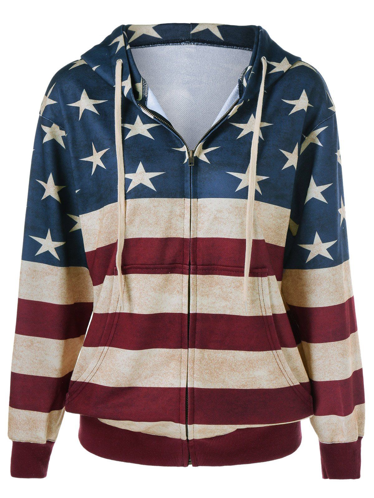 [49% OFF] American Flag Pattern Zipper Up Hoodie | Rosegal