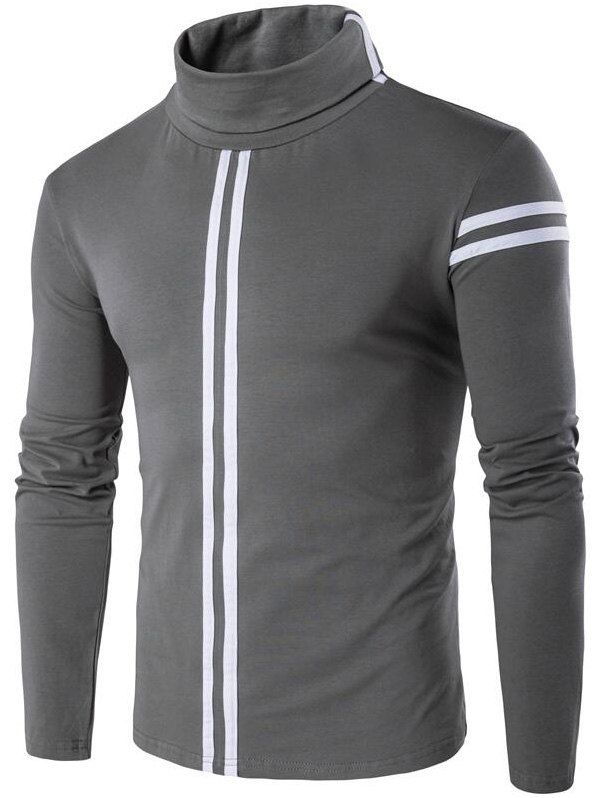 

Roll Neck Varsity Stripe Long Sleeve T-Shirt, Gray