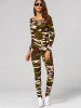 Long Sleeve Camouflage Print Jumpsuit -  