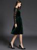 Long Sleeve Lace Spliced Knee Length Flare Dress -  