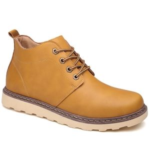 

Eyelet PU Leather Lace-Up Short Boots, Light brown