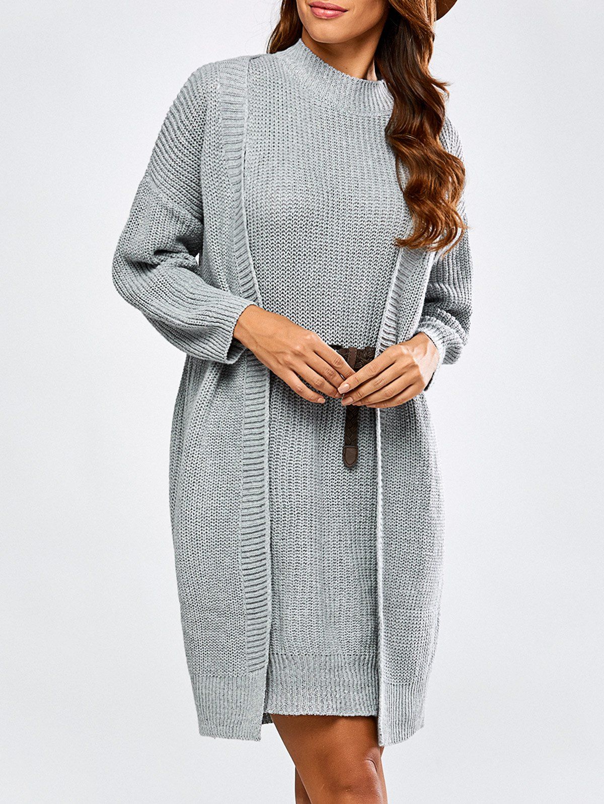 high neck dress with cardigan