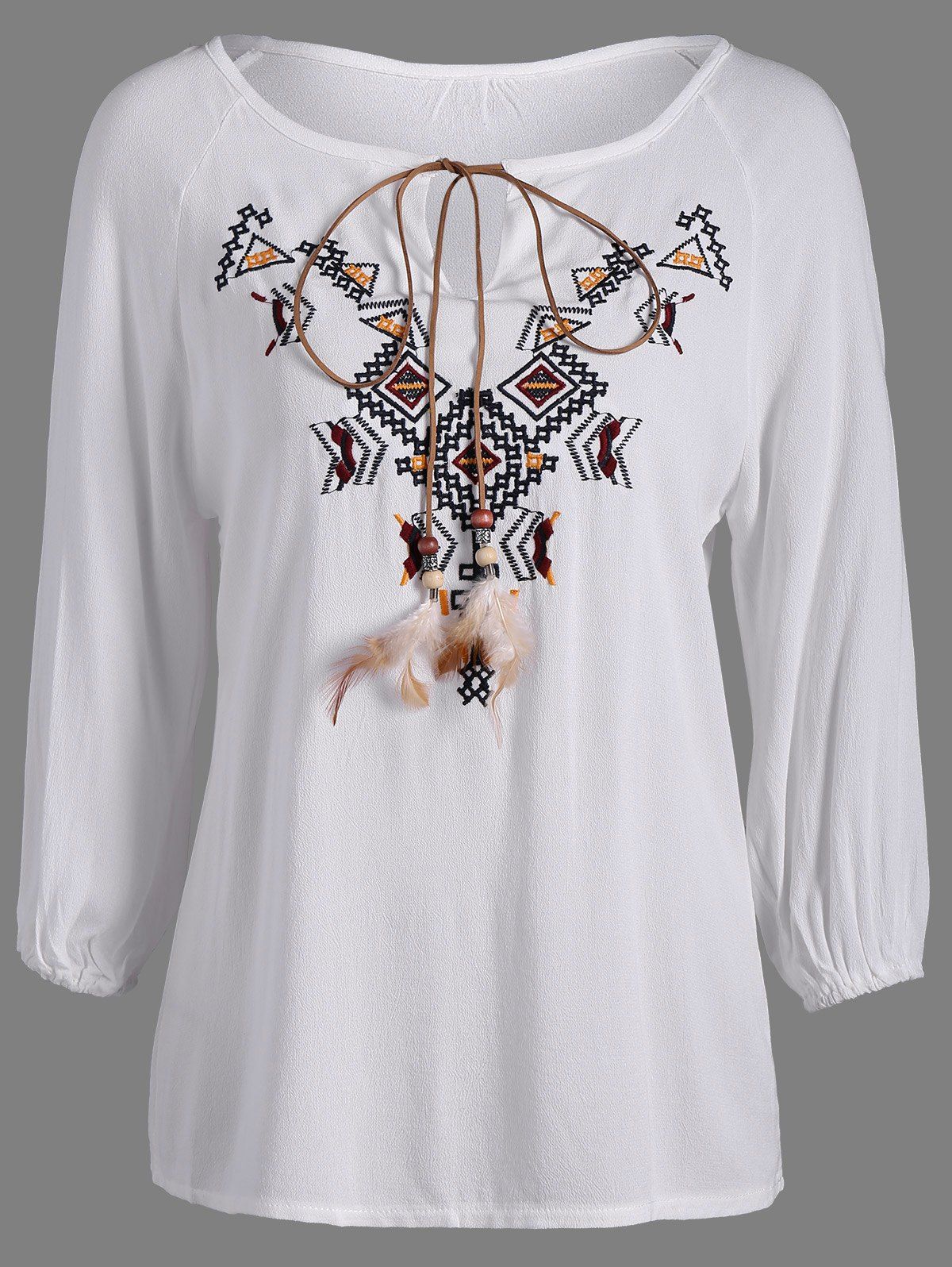 [54 OFF] Embroidered Long Sleeve Peasant Blouse Rosegal