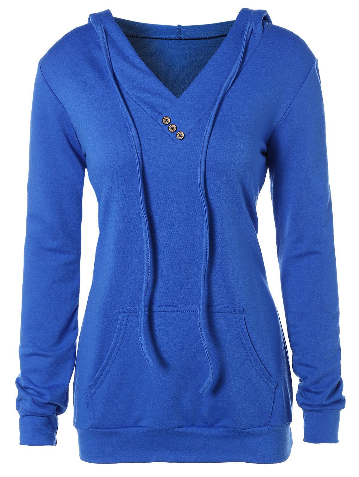 

Buttoned Plus Size Drawstring Hoodie, Royal blue